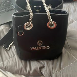 Black leather vintage Valentino mini bucket bag worn good condition